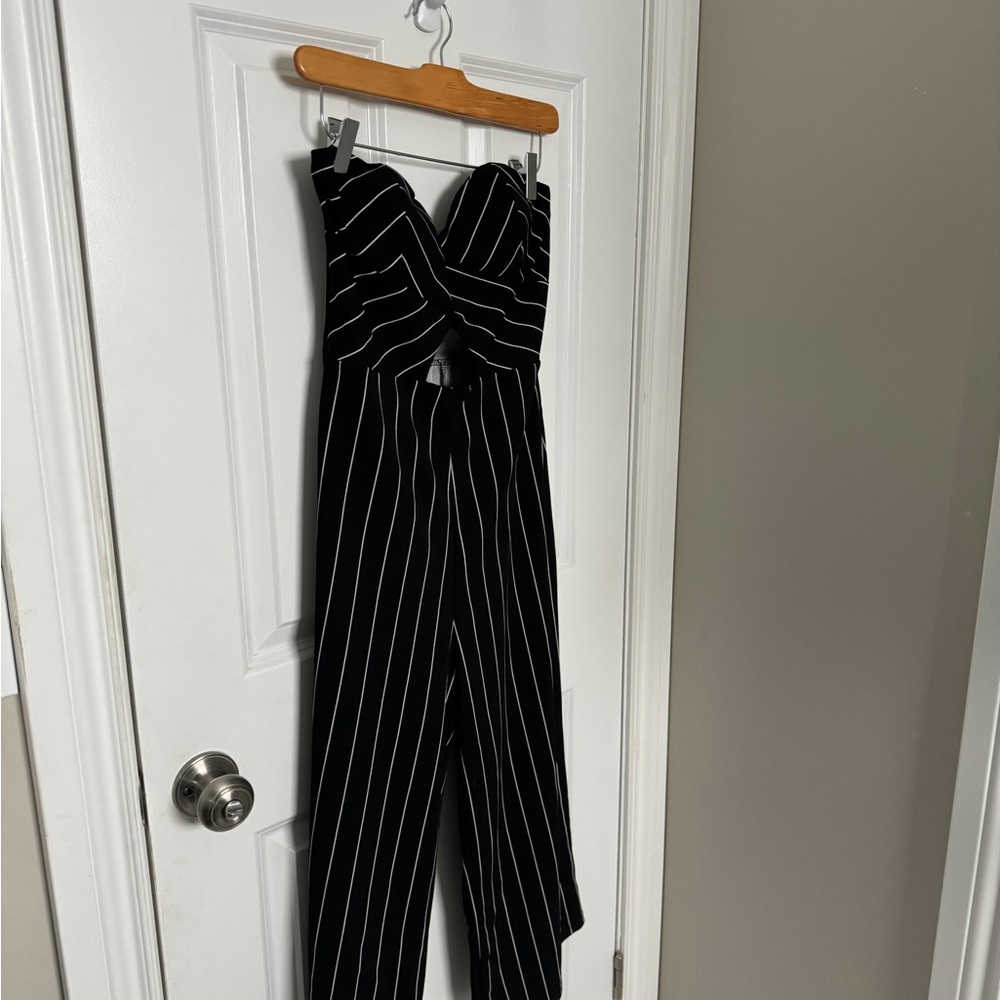 Black and White Striped Jumpsuit